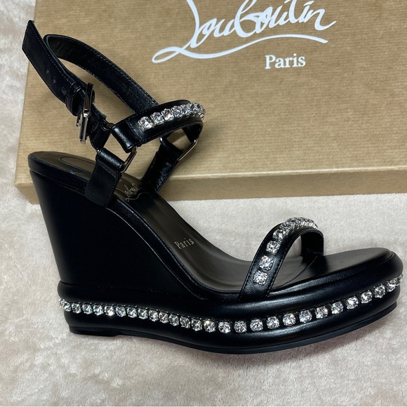 Christian Louboutin Shoes - Christian Louboutin Black Crystal Embellished Wedges Pyrastrass 110mm